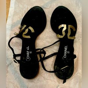 Chanel Low Heel Logo Sandals size 38 1/2 Black.
